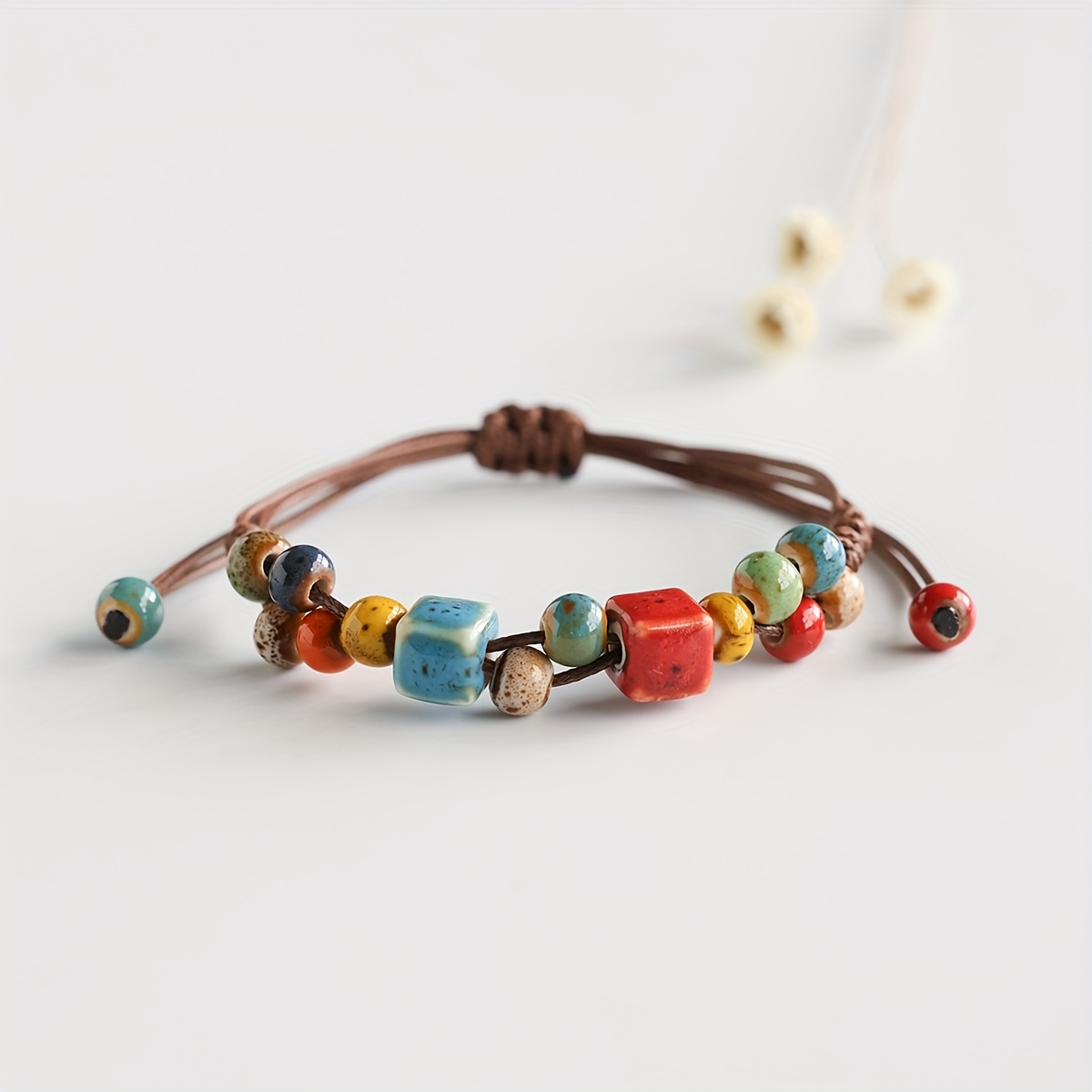 Bohemian Style Ceramic Women's Woven Bracelet, Adjustable
